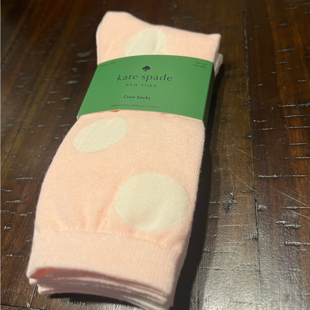 Kate Spade New York Dots Cotton Blend Blush and White Crew Socks 3 Pairs